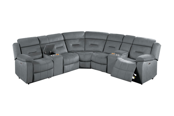 English Elm Contemporary Power Reclining Sectional Velvet Tufted Five Seat Living Room Set Dark Gray B011S02154