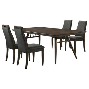 English Elm Paloma 5-Piece Rectangular Dining Set - Mid-Century Modern Dark Walnut Table & Grey Upholstered Chairs B062S01214-GIGA