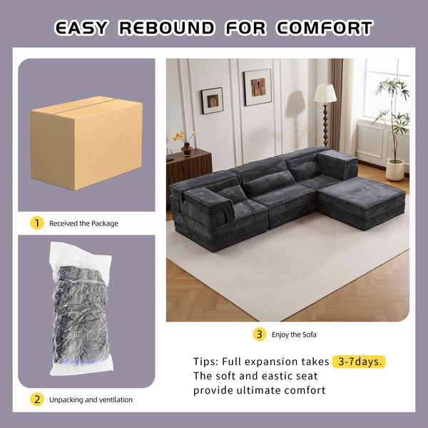 English Elm Compression Mahjong Sofa: Versatile Modular Floor Bed With Plush Fleece, No Assembly & Cozy Design W3723S00025
