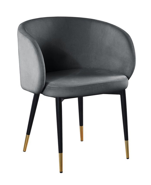 English Elm 1pc Velvet Barrel Back Accent Chair Gold Nailhead Trim Glamorous Curved Seat Gray B011P496764
