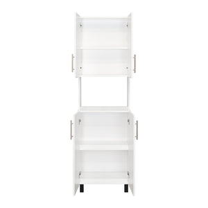 English Elm Linden 76.8" Tall Two Double Door Kitchen Pantry with Hutch, 5 Shelves, Microwave Nook, White B200P286966