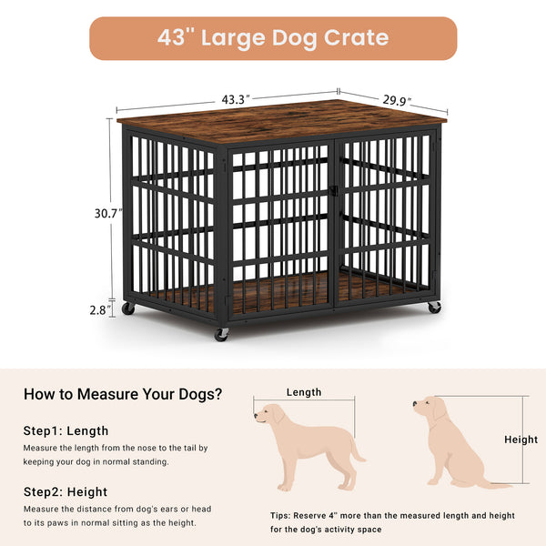 English Elm Furniture style dog crate with sturdy steel frame, particle board top for 150lb storage, fits dogs up to 70lb Rustic Brown W1162119831