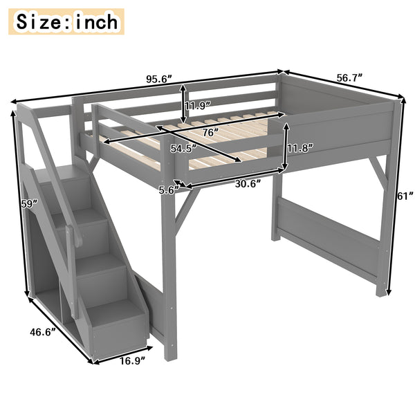 English Elm Twin Low Loft Bed Solid Pine Frame Kids Study Desk Blackboard Storage White Gray W1580S00469