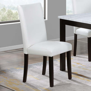 English Elm Modern White and Espresso 5pc Dining Set with Faux Marble Top, Upholstered Faux Leather Chairs, Sleek Finish B011P373217