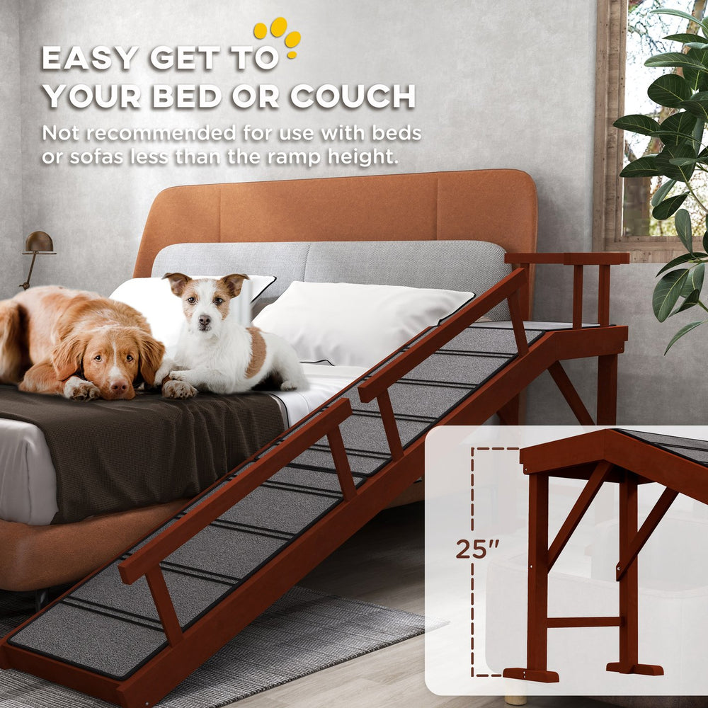 English Elm Wooden Pine Dog Ramp with Guardrails and Carpet Tread for Beds or Sofas T3971P406550