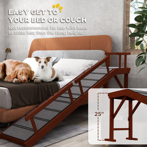 English Elm Wooden Pine Dog Ramp with Guardrails and Carpet Tread for Beds or Sofas T3971P406550
