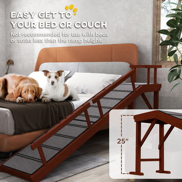 English Elm Wooden Pine Dog Ramp with Guardrails and Carpet Tread for Beds or Sofas T3971P406550