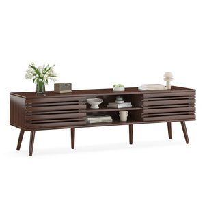 English Elm Mid Century Modern Fluted Wood Media Console with Storage Cabinets for Living Room Walnut T3623P435374