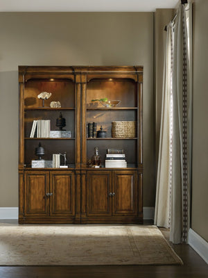 Hooker Furniture Tynecastle Chestnut Bunching Bookcase With Adjustable Shelves, Integrated Lighting & Aged Copper Hardware 5323-10446