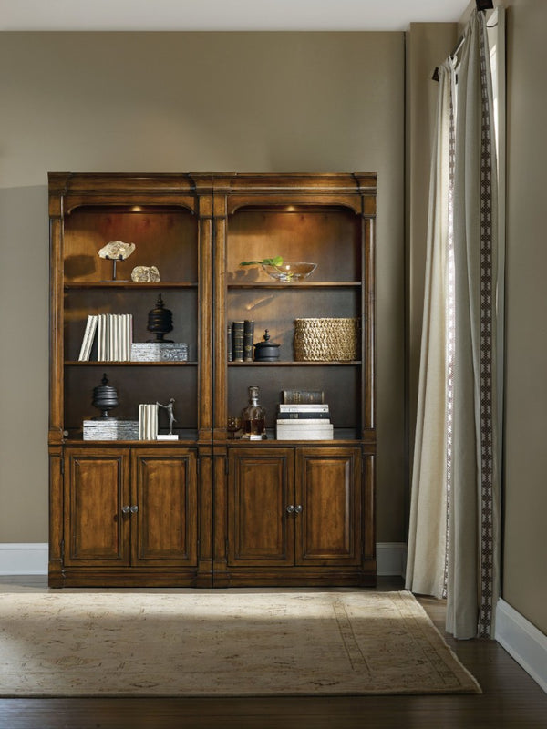 Hooker Furniture Tynecastle Chestnut Bunching Bookcase With Adjustable Shelves, Integrated Lighting & Aged Copper Hardware 5323-10446