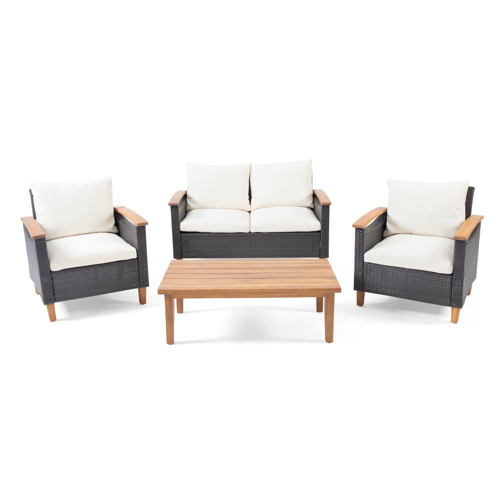 English Elm Christopher Knight Home® - ISLA Teak Chat Set with Acacia Wood Frame, Water-Resistant Cushions, Transitional Wicker Style Lounge 66579.00BRN