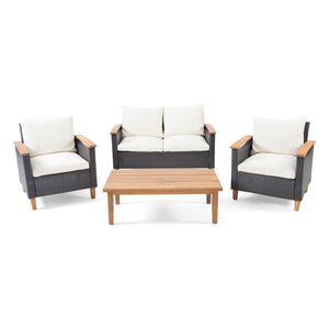English Elm Christopher Knight Home® - ISLA Teak Chat Set with Acacia Wood Frame, Water-Resistant Cushions, Transitional Wicker Style Lounge 66579.00BRN