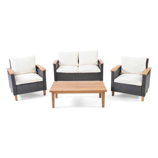 English Elm Christopher Knight Home® - ISLA Teak Chat Set with Acacia Wood Frame, Water-Resistant Cushions, Transitional Wicker Style Lounge 66579.00BRN