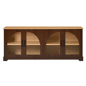 English Elm Farmhouse Media Console with Arched Glass Doors Wood Grain Two Tone Living Room Storage Walnut N721P411204P