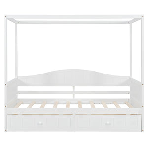English Elm Twin Canopy Daybed with Pull Out Trundle Pinewood Frame for Kids or Guest Rooms N708P373435K