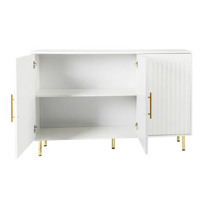 English Elm 3-Door Fluted Sideboard with Gold Handles, 55" White Buffet Cabinet for Kitchen Dining Living Room W2282P220597