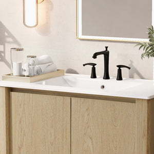 English Elm Christopher Knight Home® - 36" Modern Wall-Mounted Bathroom Vanity with Ceramic Sink, Soft-Close Doors, Fluted Accent & Open Shelves Antique Natural N817P245321N