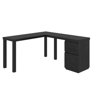 English Elm L-Shaped Modern Desk With Black Finish, Spacious Work Surface, Storage Drawers For Home Office & Gaming B356P402752