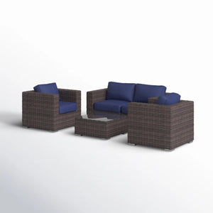 English Elm Fully Assembled 4-Piece Patio Rattan Sofa Set - Durable, Comfortable, Weather-Resistant Elegance! B120S00175