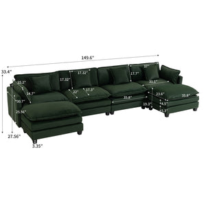 English Elm Modern Chenille Sectional Sofa Modular Sleeper with Ottoman Chaise and Waist Pillows Antique Green W2530S00022