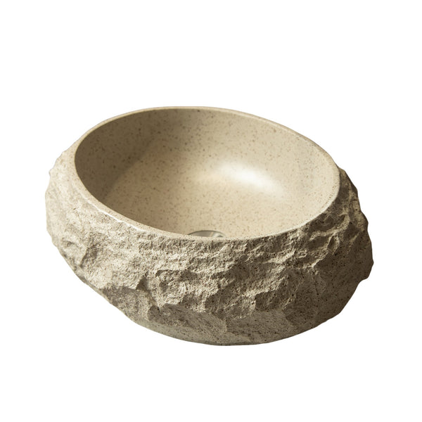 English Elm Luna 18" Bathroom Sink Irregular Oval Resin Vessel with Stone Pattern Artistic Durable Finish Beige W2615P346503