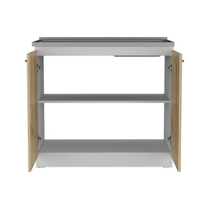 English Elm Freestanding Sink Cabinet With Double Doors & Two Shelves In White And Light Oak For Modern Kitchens B097S00137