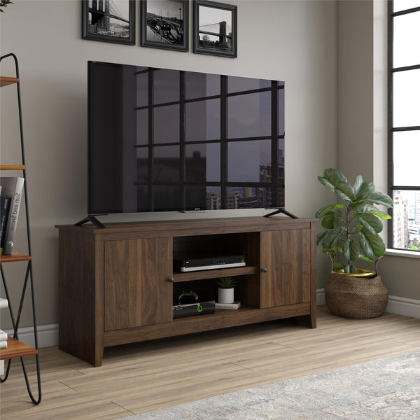 English Elm Tv Stand for 65 Inch Screens with Open Shelves Cabinets and Wire Management B2733P436849