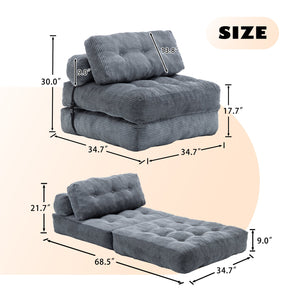 English Elm Folding Floor Sofa Bed Convertible Lounge Chair with Shredded Foam Fill for Bedroom Dark Gray W2200P442794