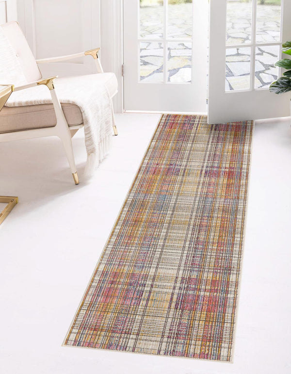 Unique Loom Deepa Gingham Machine Made Geometric Rug Multi, Blue/Yellow/Pink/Peach/Purple/Ivory/Light Blue/Light Brown/Light Green/Light Salmon 2' 6" x 12' 2"