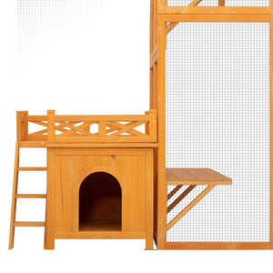 English Elm Weatherproof Pine Wood Catio Outdoor Cat Enclosure with Platforms Ramps and Pvc Roof N843MP003N