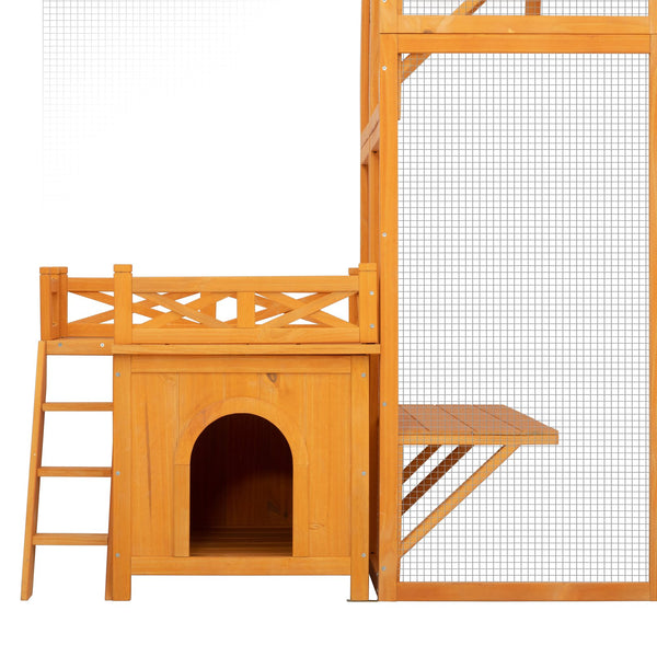 English Elm Weatherproof Pine Wood Catio Outdoor Cat Enclosure with Platforms Ramps and Pvc Roof N843MP003N