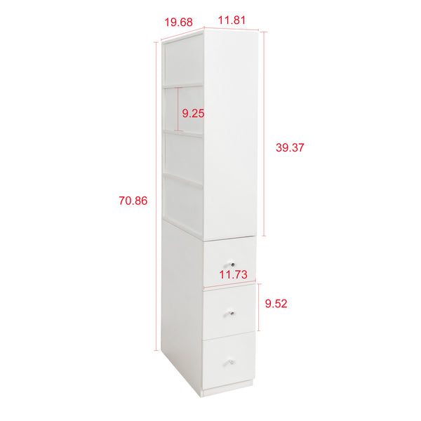 English Elm 70.87" H Modern Wooden Tall Storage Cabinet - 4-Tier Display Shelf & 3 Drawers For Stylish Organization W331P281205