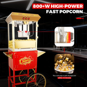 English Elm 16oz Commercial Popcorn Machine with Steel Cart Tempered Glass and 3 Switch Panel Golden,Red W2841P337587