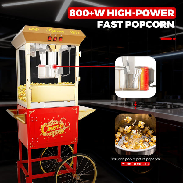 English Elm 16oz Commercial Popcorn Machine with Steel Cart Tempered Glass and 3 Switch Panel Golden,Red W2841P337587