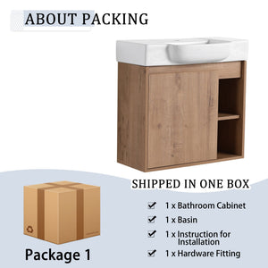 English Elm 24'' Floating Wall Mounted Bathroom Vanity with Ceramic Sink and Soft Close Cabinet Imitative Oak W999P426630