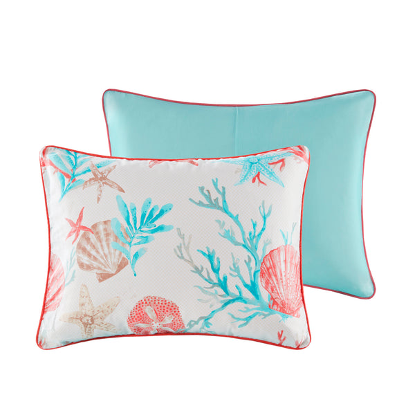 English Elm Full/Queen Pebble Beach 6-Piece Cotton Sateen Duvet Cover Set - Coastal Shells, Embroidered Pillows, OEKO-TEX Certified B03597308