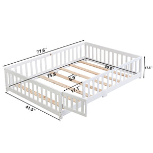 English Elm Twin Pine Wood Floor Bed with Safety Guardrails and Door for Kids Bedroom White W495123237