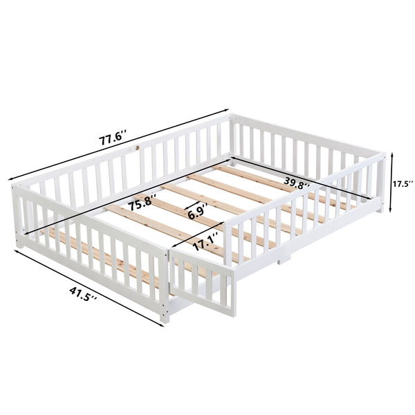 English Elm Twin Pine Wood Floor Bed with Safety Guardrails and Door for Kids Bedroom White W495123237
