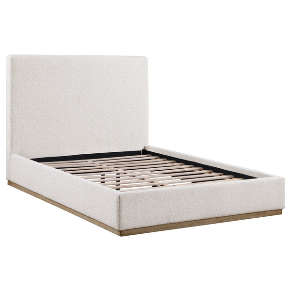 English Elm Othello Cream Upholstered Platform Bed with Extra-Tall Headboard, Low-Profile Modern Minimalist Design B062S01116