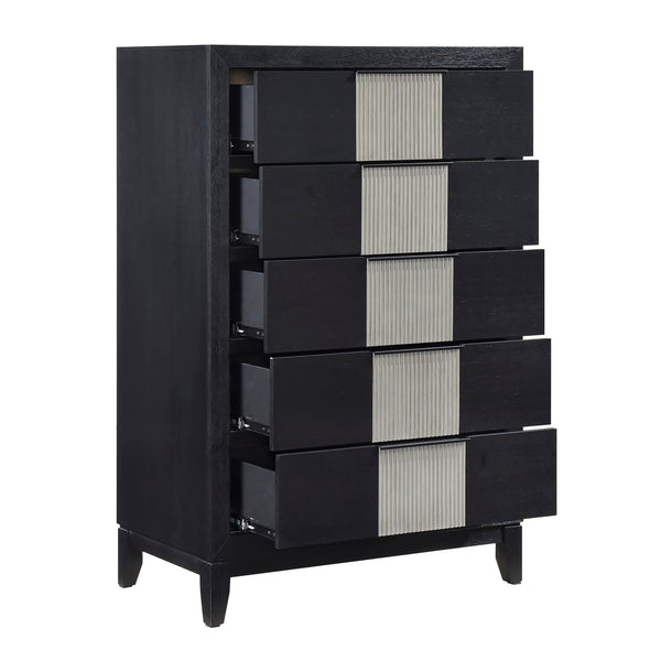English Elm Contemporary Solid Wood 5-drawer Chest with Reeded Panels for Bedroom Storage B011P456450