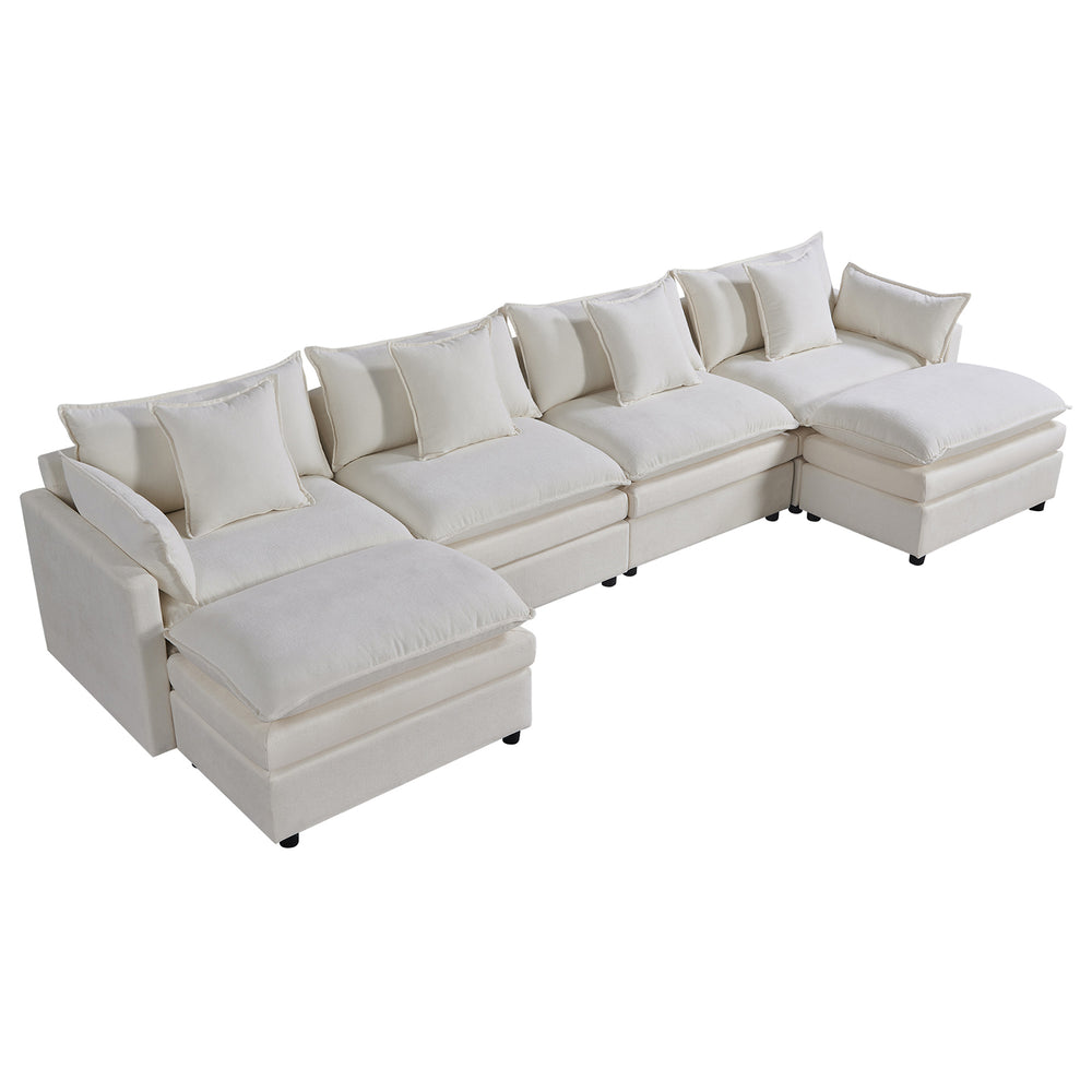 English Elm 142.52"Modern Chenille U-Shaped Sectional Sofa with Convertible Chaise, Solid Wood Frame, Plush Foam Seating and Ottomans for Spacious Living W1036S00058