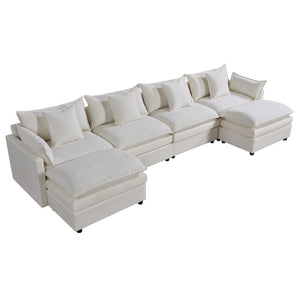 English Elm 142.52"Modern Chenille U-Shaped Sectional Sofa with Convertible Chaise, Solid Wood Frame, Plush Foam Seating and Ottomans for Spacious Living W1036S00058