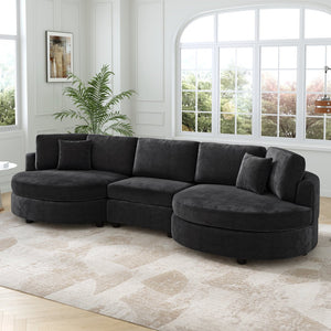 English Elm Christopher Knight Home® - 3-seater Curved Chenille Sofa with Plush 7.5" Seat Cushions and Two Pillows for Stylish Living Black N763S000020B