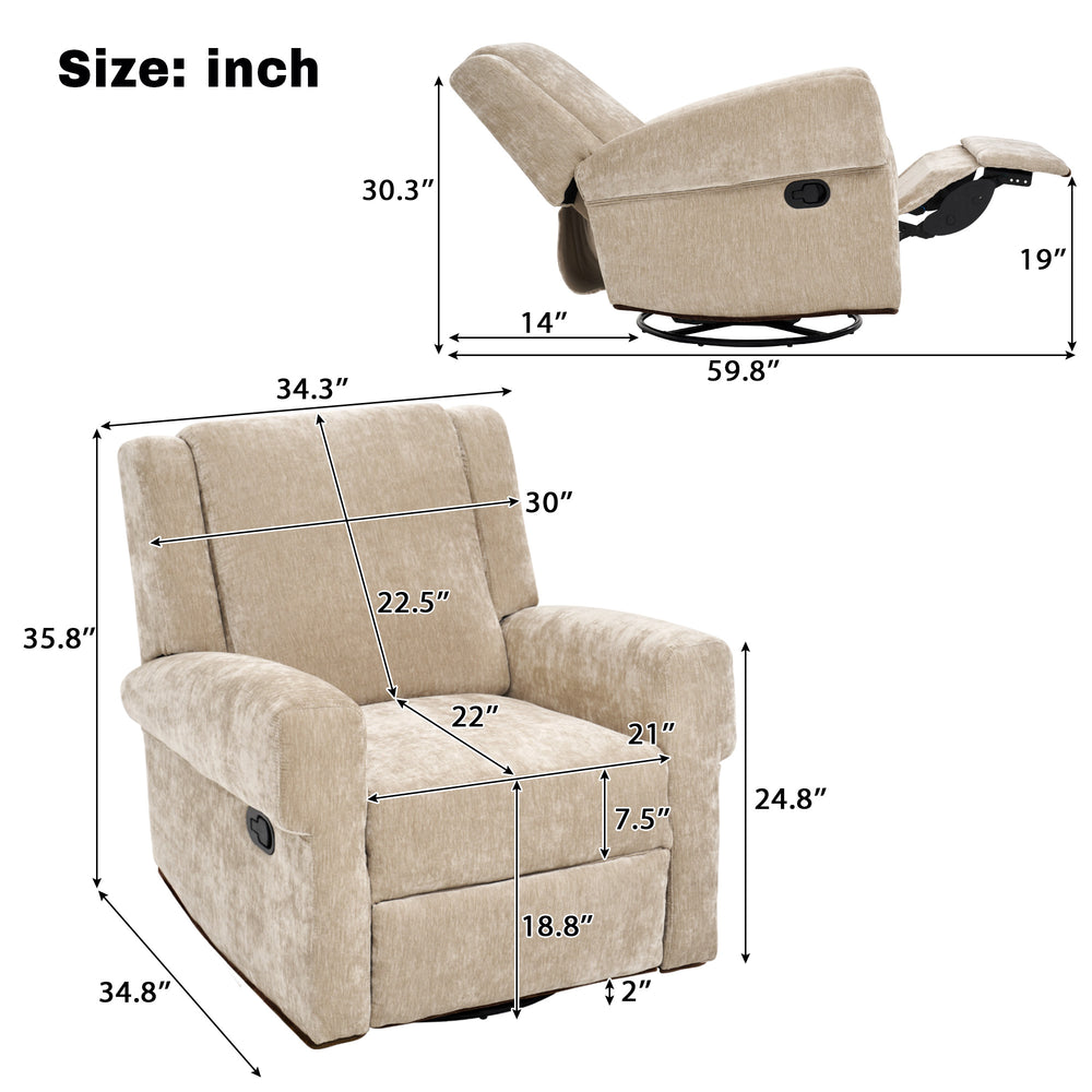 English Elm Manual Swivel Rocker Recliner Chair Plush Chenille Upholstery Nursery Living Room N763P363524D