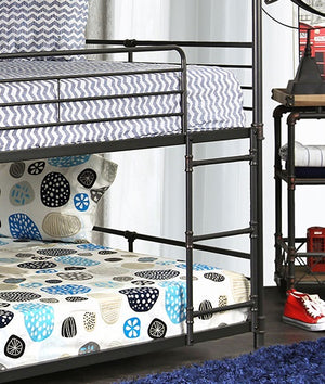 English Elm Industrial Metal Bunk Bed Full Over Queen with Attached Ladder, Pipe Frame, Upper Guard Rails, Vintage Charm Antique Black 82 L x 60 W x 5 H B2741S00394