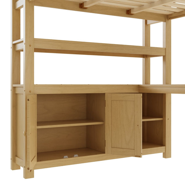 English Elm Full Size Pine Loft Bed House Frame with Slide Bookshelves and Moon Star Rails W1580S00163