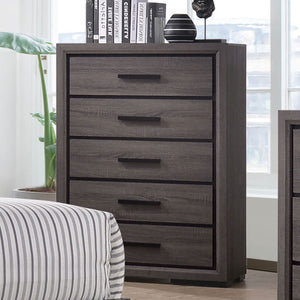 English Elm Contemporary Chic Five-Drawer Chest with Chrome Legs, High-Gloss Coating, Smooth Modern Design Gray 38 L x 20 W x 52 H B2741P368908