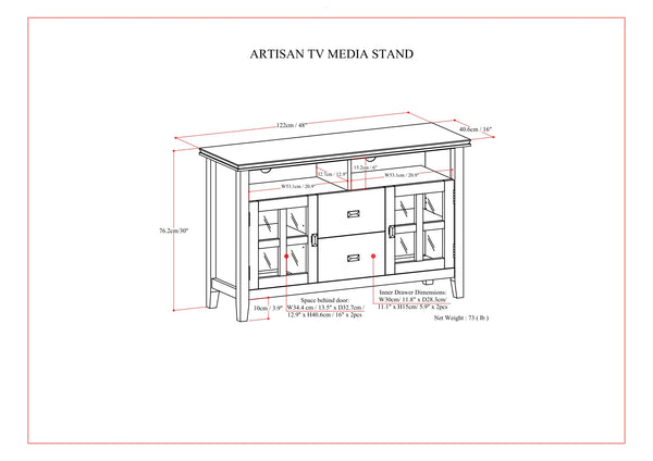 English Elm Artisan Tv Media Stand - Handcrafted Solid Wood In Russet Brown With Glass Doors & Antique Hardware B136P158405