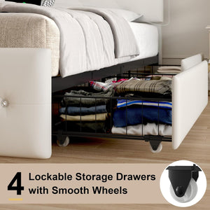 English Elm Queen Storage Bed with Led Lighting Crystal Tufted Pu Leather Headboard Charging Ports White W5722P462460