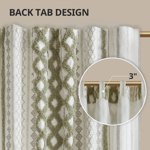 English Elm 1 Pcs Soft Green Cotton Curtain Panel, 50X95", Textured Chenille Stripe, Lined For Light Control B035P319831